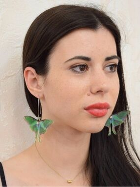 Green Moth Butterfly Drop Earrings - Women's Jewelry